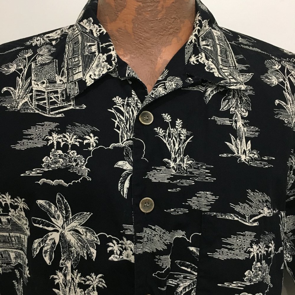 OP Sport L Aloha Black Short-Sleeve Cotton Shirt